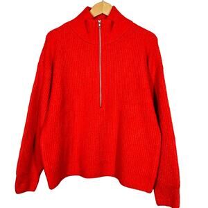 Vince Camuto Half Zip Sweater Mock Neck Long Sleeve Casual Red Orange - L